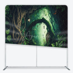 Aperturee - Aperturee Magical Enchanted Forest Archway Square Double-Sided Backdrop Whimsical Wooden Door and Lush Greenery Decor