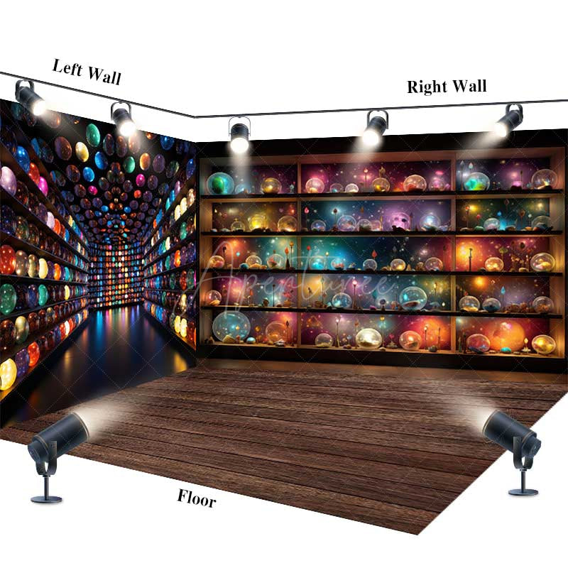 Aperturee - Aperturee Magical Galaxy Orbs and Celestial Shelves Room Set Backdrop Sci-Fi Inspired for Fantasy Themed Photos