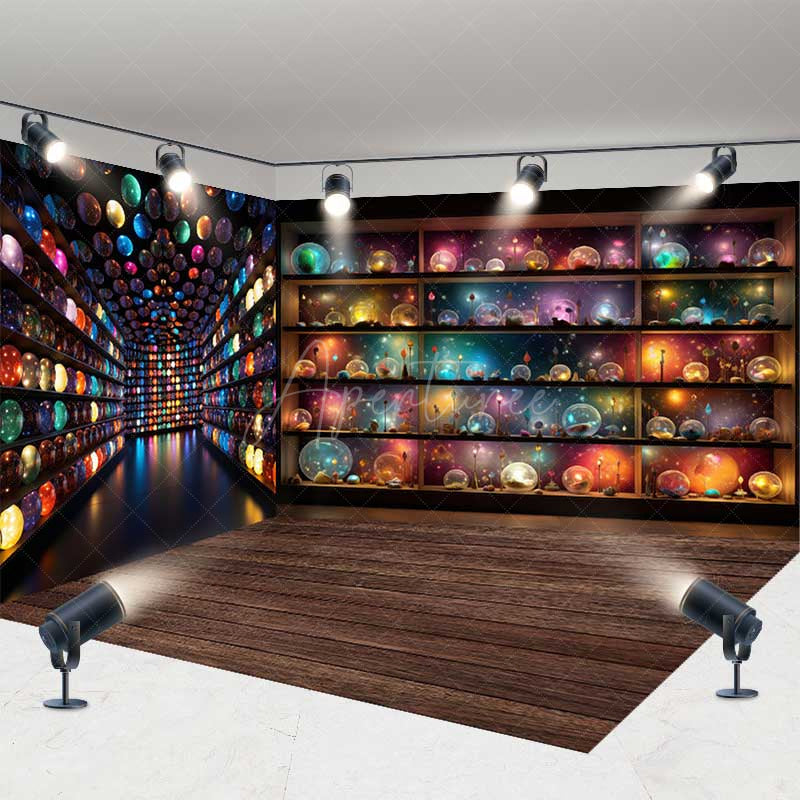 Aperturee - Aperturee Magical Galaxy Orbs and Celestial Shelves Room Set Backdrop Sci-Fi Inspired for Fantasy Themed Photos