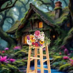 Aperturee - Aperturee Magical Green Forest Tree House Photography Backdrop