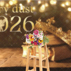 Aperturee - Aperturee Magical New Year 2026 Backdrop with Fairy Dust and Princess Crown Enchanted Fairytale Themed NYE Party Decor