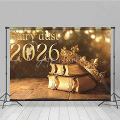 Aperturee - Aperturee Magical New Year 2026 Backdrop with Fairy Dust and Princess Crown Enchanted Fairytale Themed NYE Party Decor