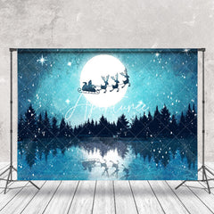 Aperturee - Aperturee Magical Night Christmas Santa Sleigh Flight Backdrop