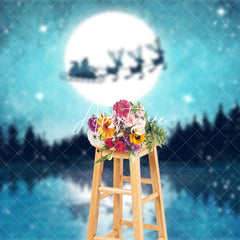 Aperturee - Aperturee Magical Night Christmas Santa Sleigh Flight Backdrop