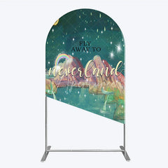 Aperturee - Aperturee Magical Night Sky Round Top Arch Backdrop featuring Stars Moon Rainbow and Mermaid Tails