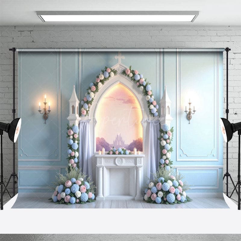 Aperturee - Aperturee Magical Paradise Castle Floral Wedding Backdrop