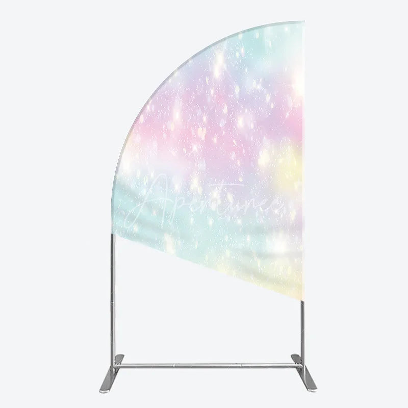 Aperturee - Aperturee Magical Pastel Rainbow Glitter Half Moon Arch Backdrop Dreamy Sparkle Party Decoration for Celebrations