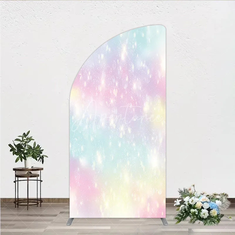 Aperturee - Aperturee Magical Pastel Rainbow Glitter Half Moon Arch Backdrop Dreamy Sparkle Party Decoration for Celebrations