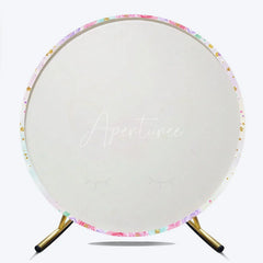 Aperturee - Aperturee Magical Pastel Unicorn Round Backdrop with Floral Wreath and Glitter Stars for Girls Birthday Party
