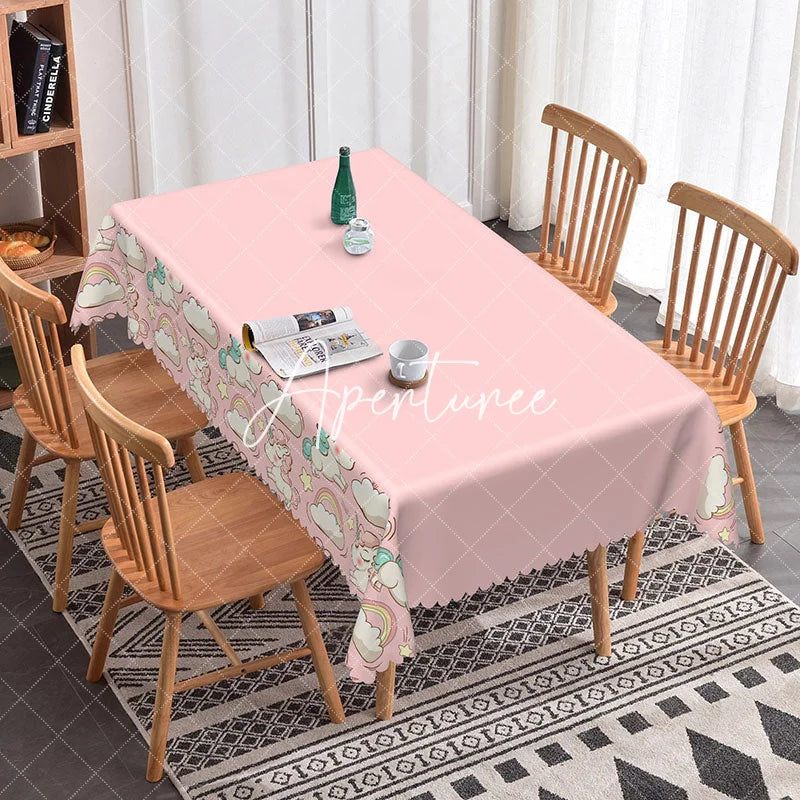 Aperturee - Aperturee Magical Pink Cute Unicorn Themed Cartoon Tablecloth