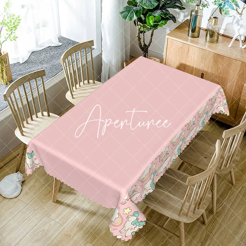 Aperturee - Aperturee Magical Pink Cute Unicorn Themed Cartoon Tablecloth
