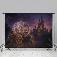 Aperturee - Aperturee Magical Princess Carriage Photography Backdrop Fairytale Castle at Night Cinderella Inspired Birthday Cake Smash