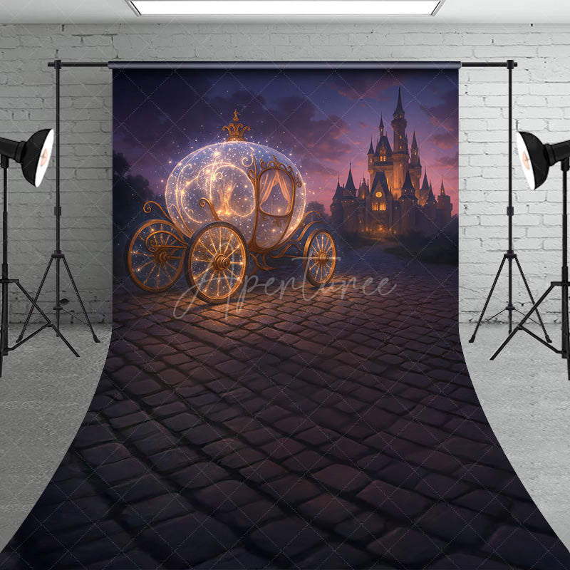 Aperturee - Aperturee Magical Princess Carriage Sweep Backdrop Fairytale Castle at Night Cinderella Inspired Birthday Cake Smash