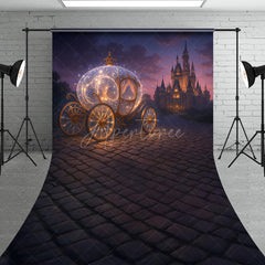 Aperturee - Aperturee Magical Princess Carriage Sweep Backdrop Fairytale Castle at Night Cinderella Inspired Birthday Cake Smash