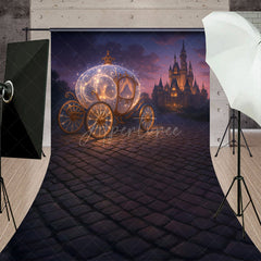 Aperturee - Aperturee Magical Princess Carriage Sweep Backdrop Fairytale Castle at Night Cinderella Inspired Birthday Cake Smash