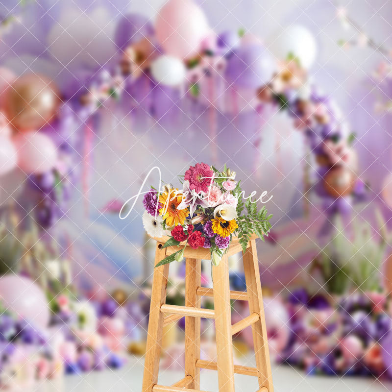 Aperturee - Aperturee Magical Purple Castle Mural Balloon Arch Backdrop