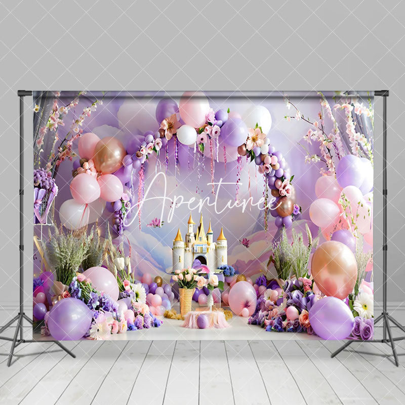 Aperturee - Aperturee Magical Purple Castle Mural Balloon Arch Backdrop