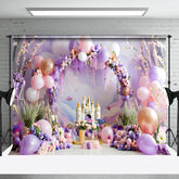 Aperturee - Aperturee Magical Purple Castle Mural Balloon Arch Backdrop