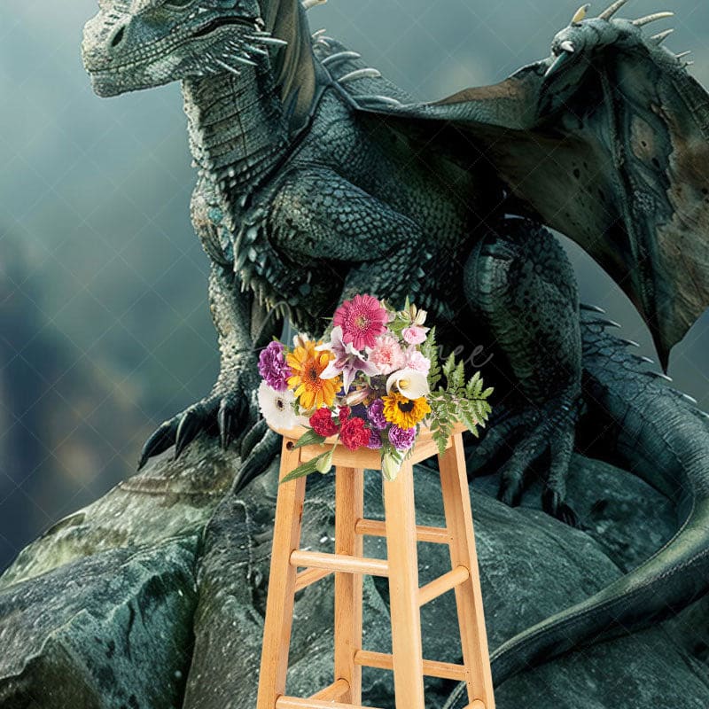 Aperturee - Aperturee Magical Rocky Cliff Dragon In Rest Photo Backdrop