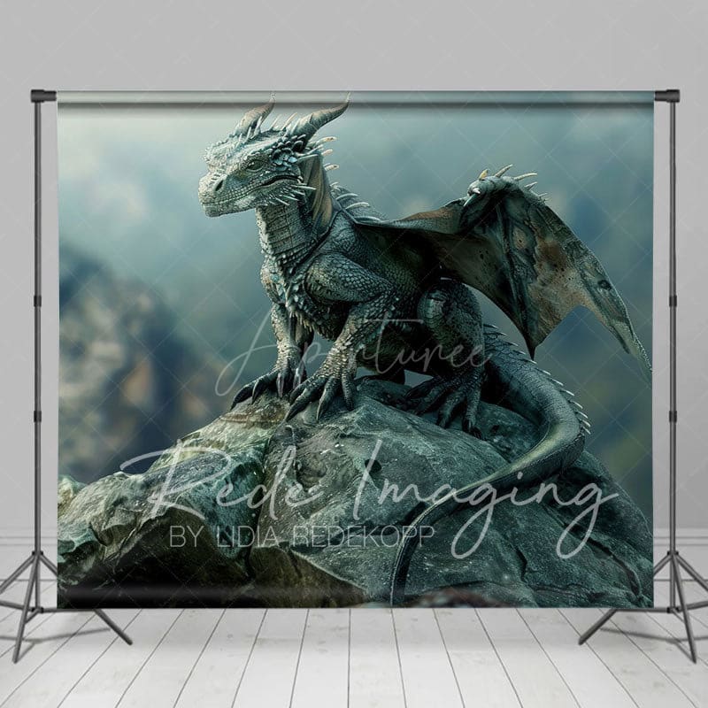Aperturee - Aperturee Magical Rocky Cliff Dragon In Rest Photo Backdrop
