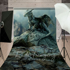 Aperturee - Aperturee Magical Rocky Cliff Dragon In Rest Sweep Backdrop