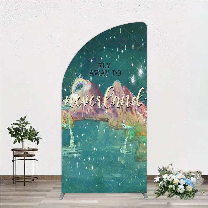 Aperturee - Aperturee Magical Starry Night Half Moon Arch Backdrop with Rainbow and Mermaid Tails Dreamy Fantasy Adventure
