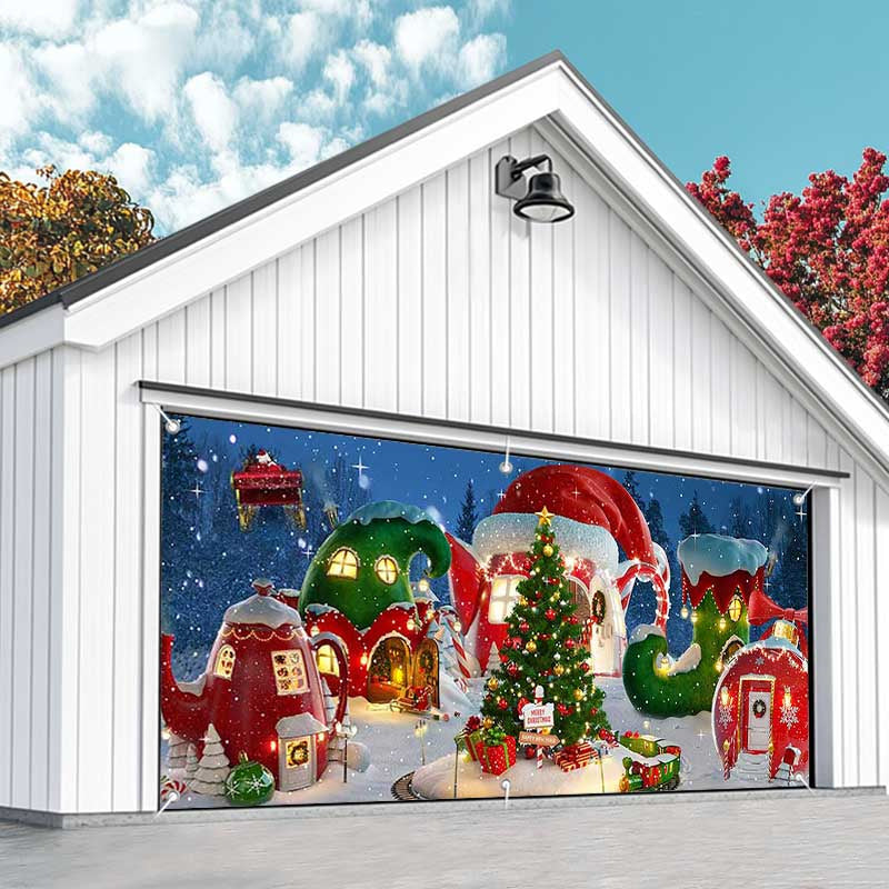 Aperturee - Aperturee Magical Tree Christmas Vibe House Garage Door Banner