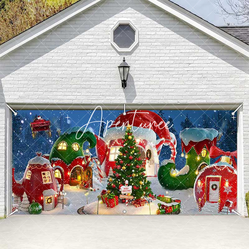 Aperturee - Aperturee Magical Tree Christmas Vibe House Garage Door Banner