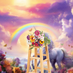 Aperturee Aperturee Magical Unicorn Cake Smash Photography Backdrop Rainbow and Sunset Sky Enchanted Floral Meadow Photo Prop