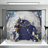Aperturee - Aperturee Magical Wizard Arch Backdrop Navy Blue Moon and Stars Night Sky Photography Background for Birthday Party