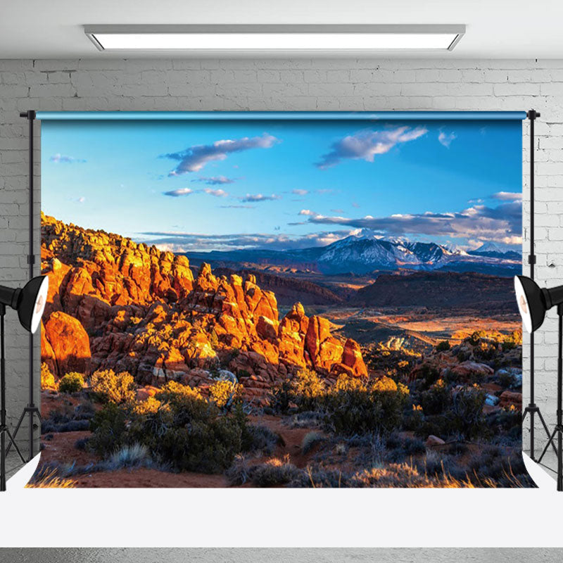 Aperturee - Aperturee Magnificent Blue Sky Sunlit Mountain Scene Backdrop