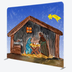 Aperturee - Aperturee Manger Jesus Birth Star Xmas Tension Fabric Backdrop