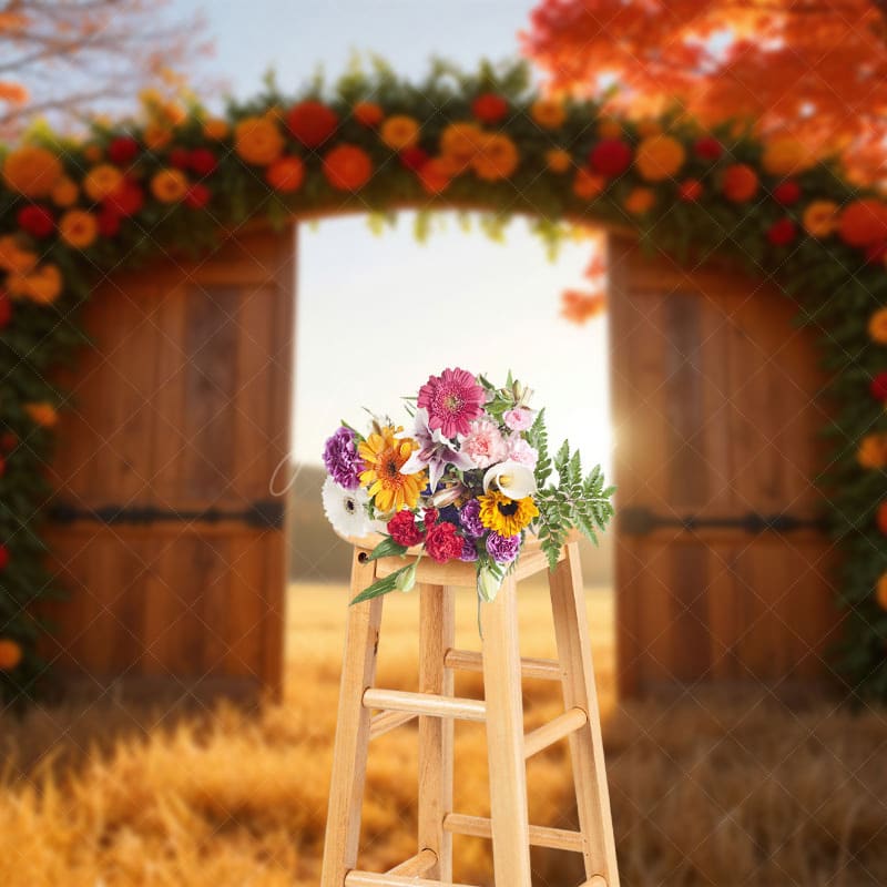 Aperturee - Aperturee Maple Grove Floral Greenery Door Autumn Photo Backdrop