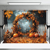 Aperturee - Aperturee Maple Leaf Arch In The Forest Pumpkin Photo Backdrop
