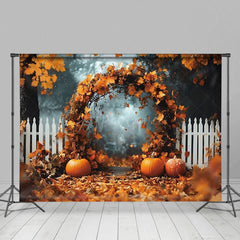 Aperturee - Aperturee Maple Leaf Arch In The Forest Pumpkin Photo Backdrop