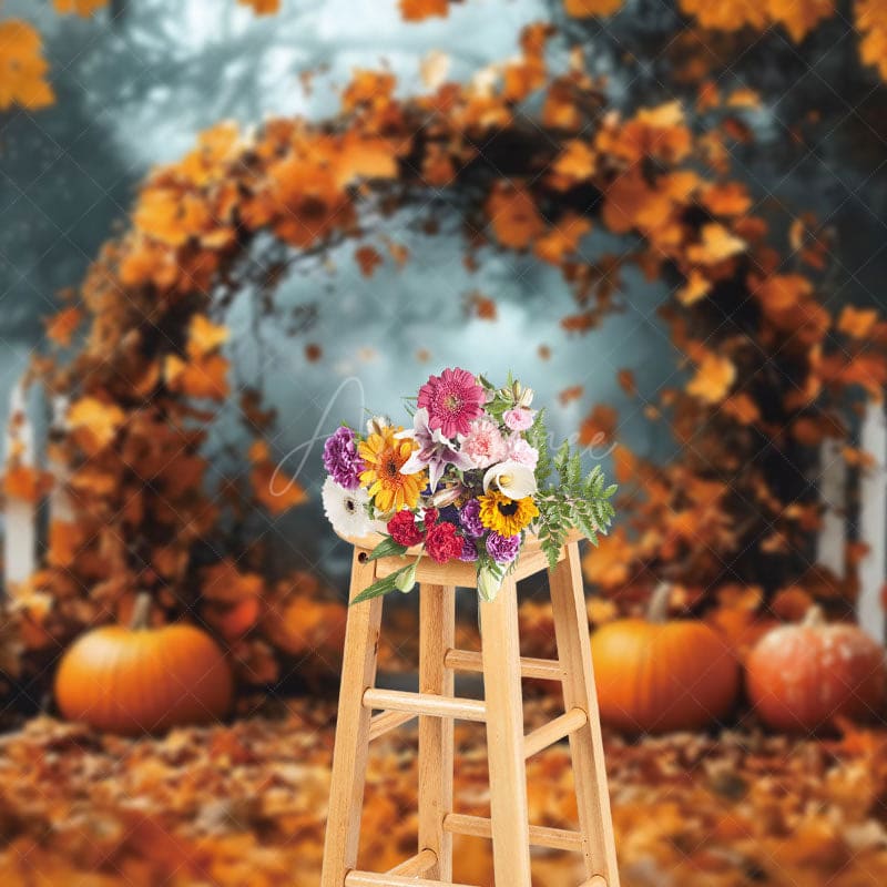 Aperturee - Aperturee Maple Leaf Arch In The Forest Pumpkin Photo Backdrop