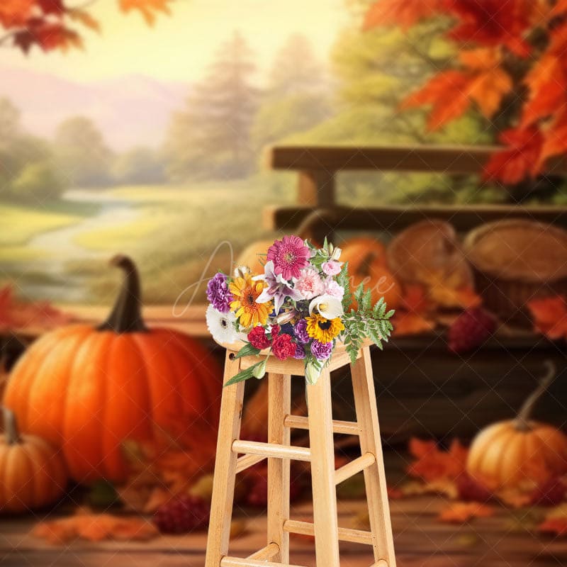 Aperturee - Aperturee Maple Leaf Autumn Pumpkins Harvest View Backdrop