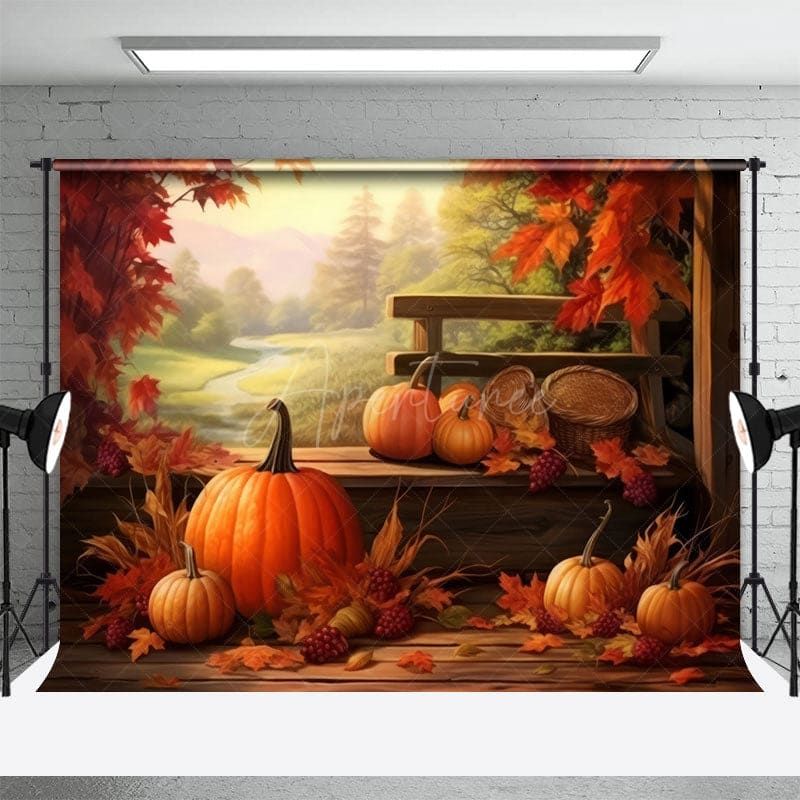 Aperturee - Aperturee Maple Leaf Autumn Pumpkins Harvest View Backdrop