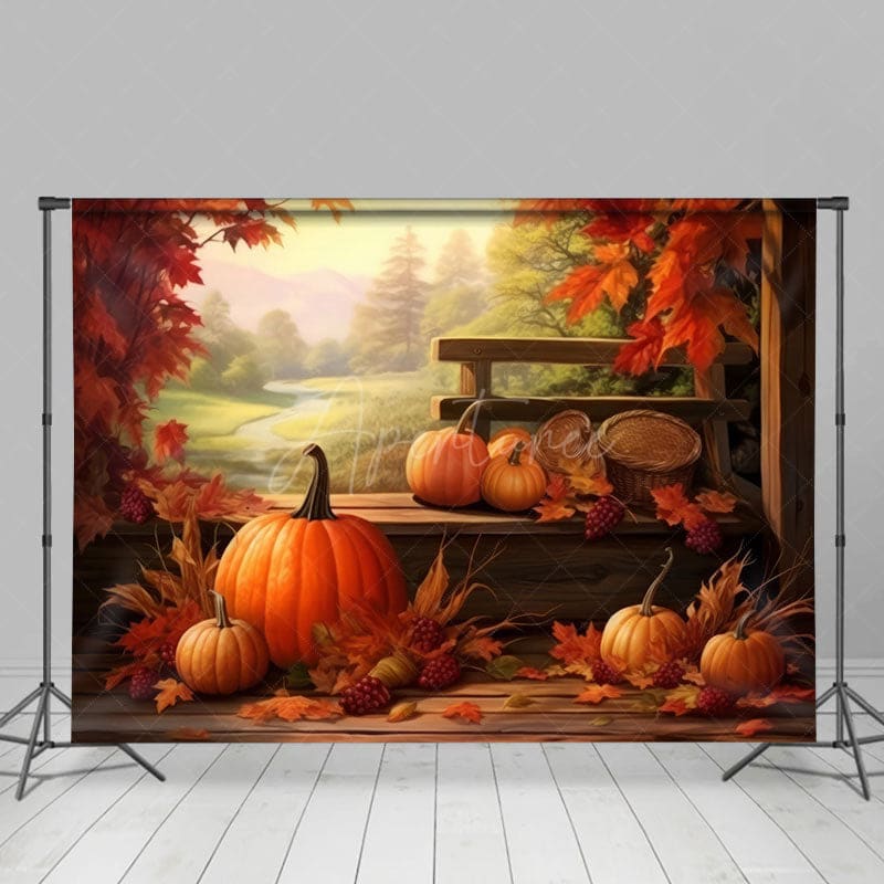 Aperturee - Aperturee Maple Leaf Autumn Pumpkins Harvest View Backdrop