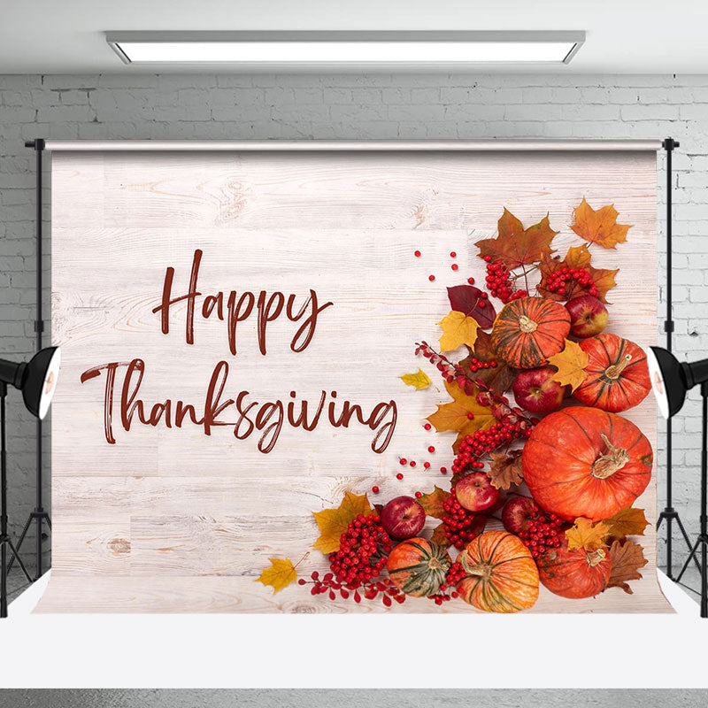 Aperturee - Aperturee Maple Pumpkin Cherry Apple Wood Thanksgiving Backdrop