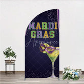 Aperturee - Aperturee Mardi Gras Half Moon Arch Backdrop Purple Masquerade Mask Cocktail Background Carnival Party Half Moon Arch Cover