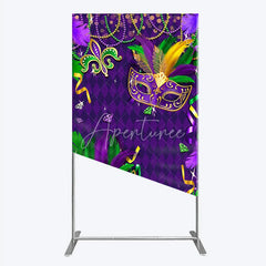 Aperturee - Aperturee Mardi Gras Masquerade Mask Rectangle Backdrop Kit Festive Carnival Party Decor Purple and Gold Feather Theme
