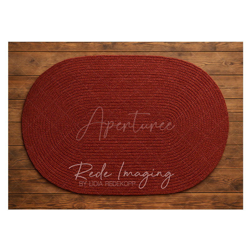Aperturee - Aperturee Marroon Oval Rug Wood Rubber Floor Mat For Photo