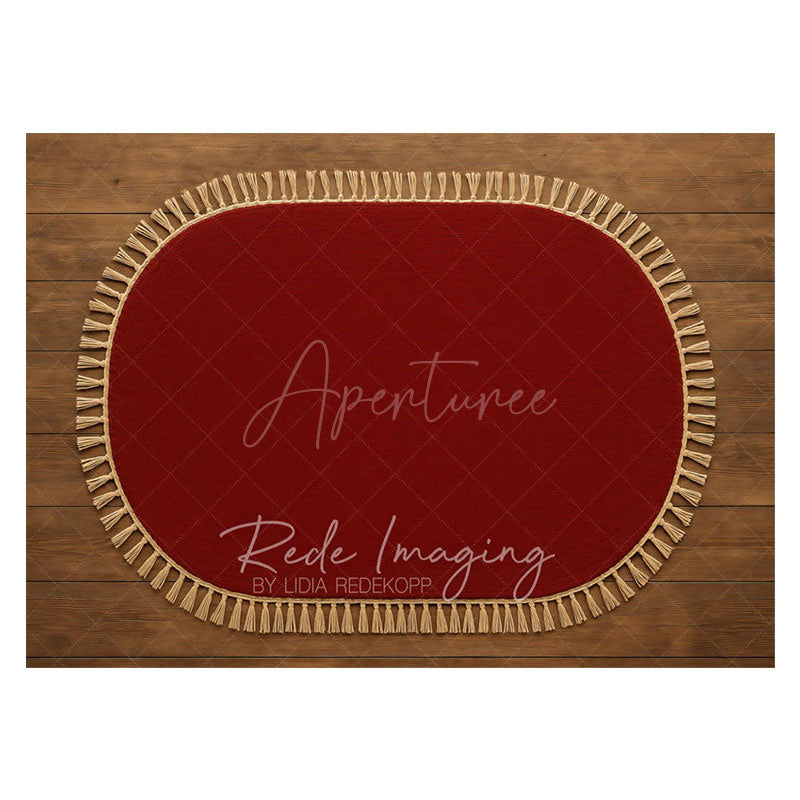 Aperturee - Aperturee Marroon Oval Tassels Rug Rubber Floor Mat For Photo