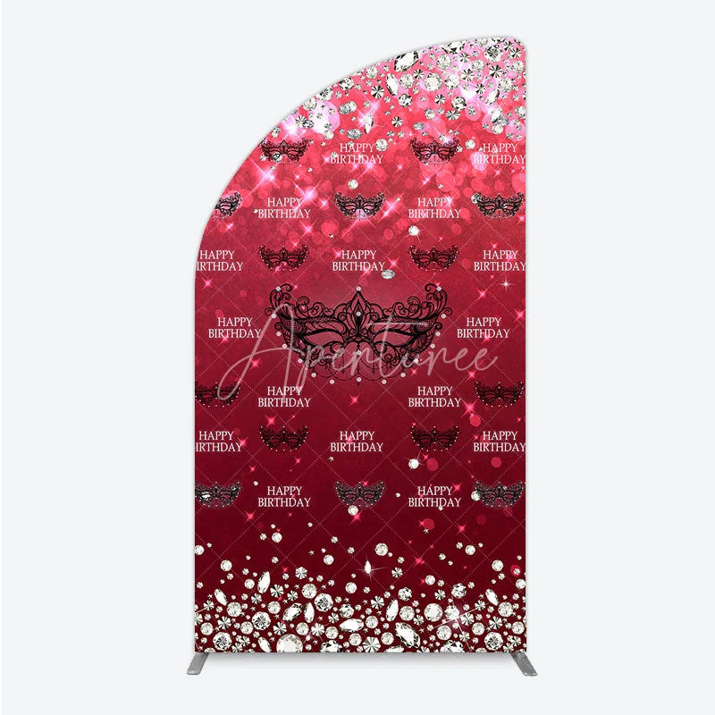 Aperturee - Aperturee Masquerade Ball Birthday Half Moon Arch Backdrop Red and Black Venetian Mask with Diamonds Sweet 16 Party Decor