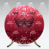 Aperturee - Aperturee Masquerade Ball Birthday Round Backdrop Red and Black Venetian Mask with Diamonds Sweet 16 Party Decor