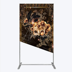 Aperturee - Aperturee Masquerade Mask Rectangle Backdrop Black Gold Feathers Roses Background Carnival Prom Party Rectangle Cover