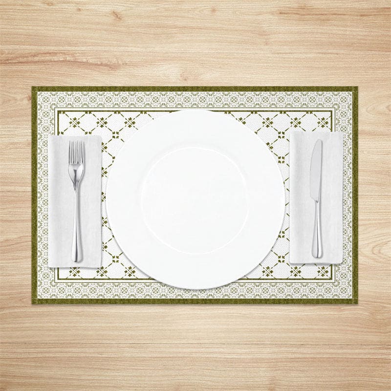 Aperturee - Aperturee Matcha Green White Boho Print Set Of 4 Placemats
