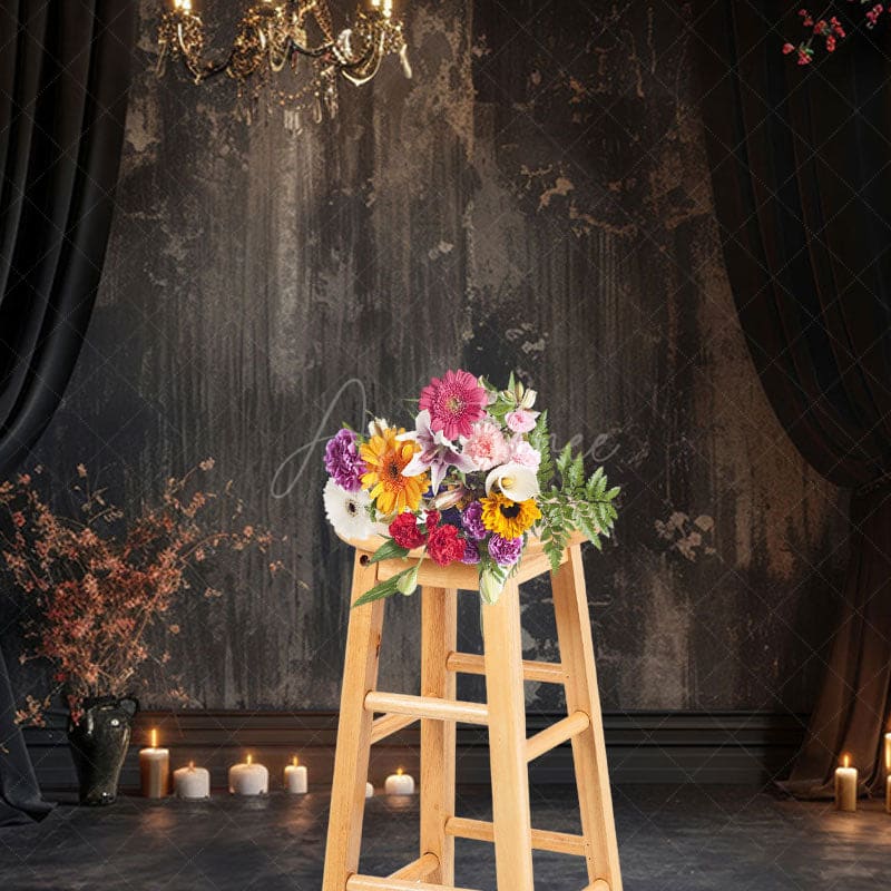 Aperturee - Aperturee Medieval Black Dark Room Candle Light Photo Backdrop