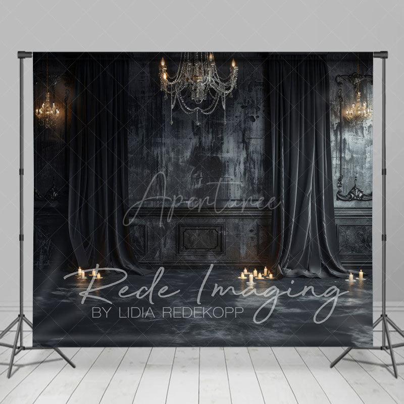 Aperturee - Aperturee Medieval Black Dark Room Retro Wall Photo Backdrop